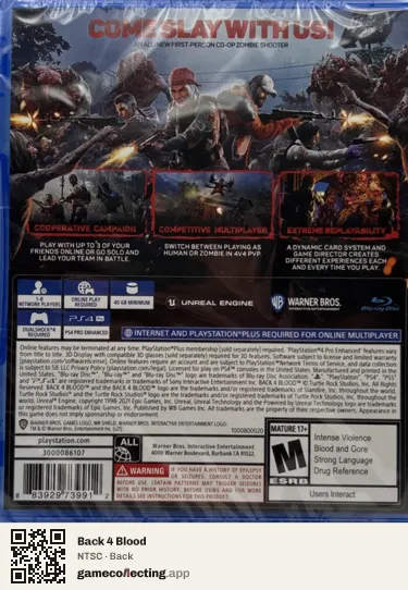 Back 4 Blood PlayStation 4, NTSC box back
