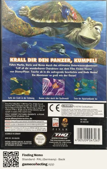 Finding Nemo Nintendo GameCube, Germany box back