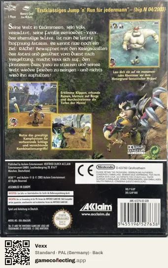 Vexx Nintendo GameCube, Germany box back
