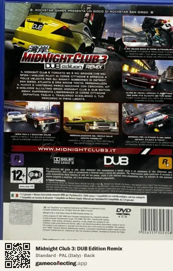 Midnight Club 3: DUB Edition Remix PlayStation 2, Italy box back