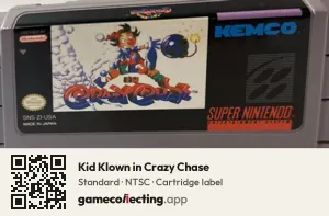 Kid Klown in Crazy Chase Super Nintendo Entertainment System, NTSC cartridge label