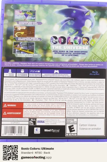 Sonic Colors: Ultimate PlayStation 4, NTSC box back