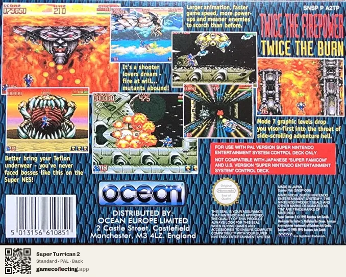Super Turrican 2 Super Nintendo Entertainment System, PAL box back
