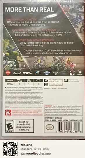 MXGP 3 Nintendo Switch, NTSC box back