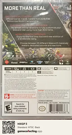 MXGP 3 Nintendo Switch, NTSC box back