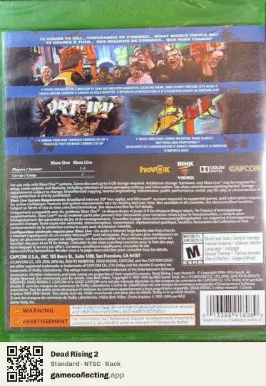 Dead Rising 2 Xbox One, NTSC box back