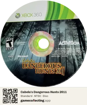 Cabela's Dangerous Hunts 2011 Xbox 360, NTSC disc