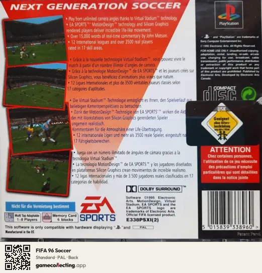 FIFA 96 Soccer PlayStation, PAL box back