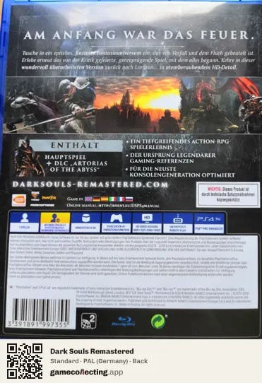 Dark Souls Remastered PlayStation 4, Germany box back