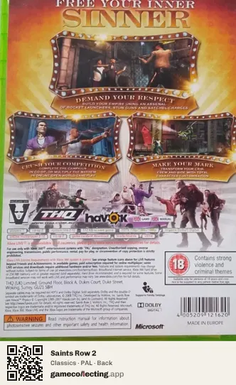 Saints Row 2 Xbox 360, PAL box back