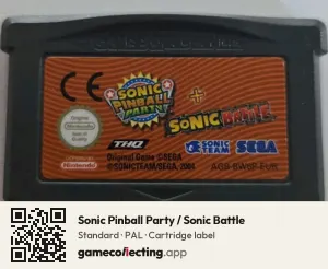 Sonic Pinball Party / Sonic Battle Game Boy Advance, PAL cartridge label