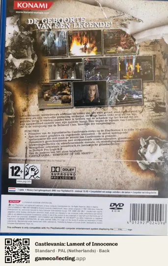 Castlevania: Lament of Innocence PlayStation 2, Netherlands box back