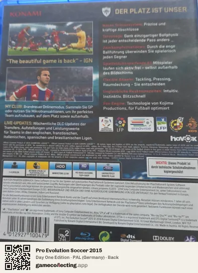 Pro Evolution Soccer 2015 PlayStation 4, Germany box back