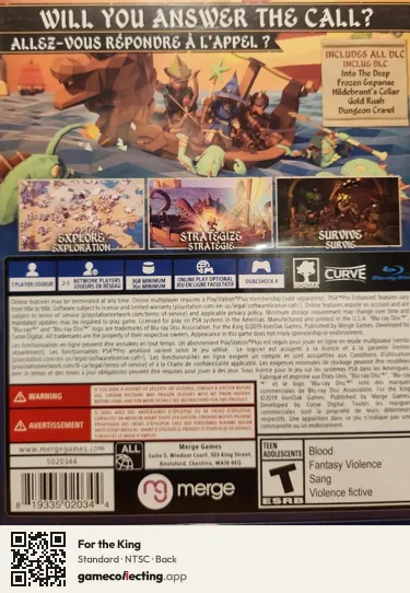 For the King PlayStation 4, NTSC box back