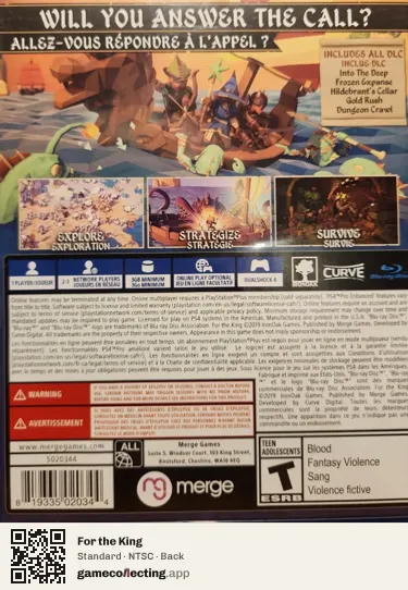 For the King PlayStation 4, NTSC box back