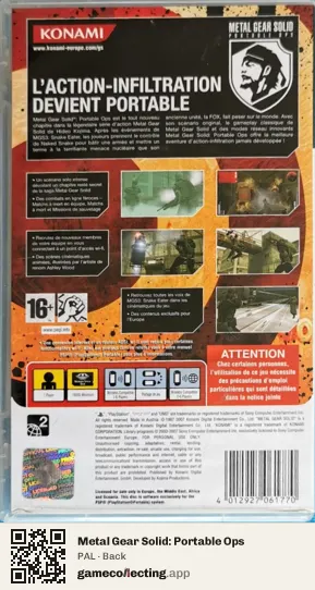 Metal Gear Solid: Portable Ops PlayStation Portable, PAL box back