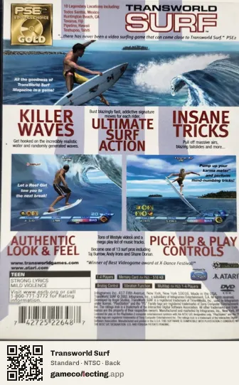 Transworld Surf PlayStation 2, NTSC box back