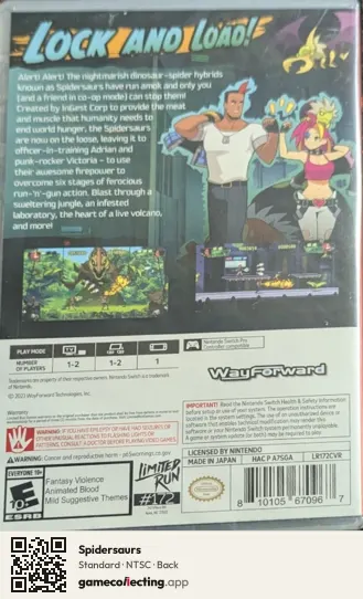 Spidersaurs Nintendo Switch, NTSC box back