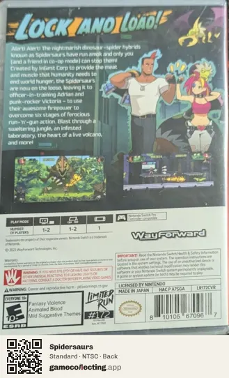 Spidersaurs Nintendo Switch, NTSC box back