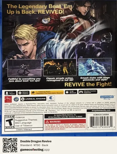 Double Dragon Revive PlayStation 5, NTSC box back