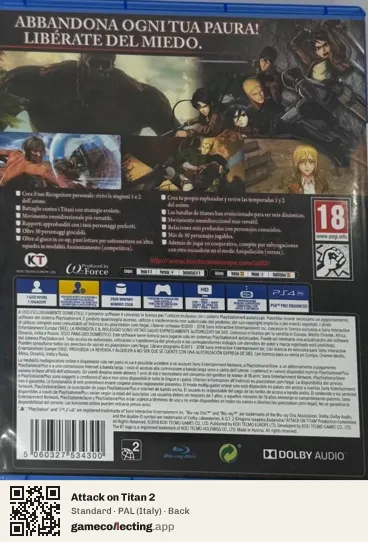 Attack on Titan 2 PlayStation 4, Italy box back