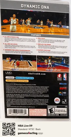 NBA Live 09 PlayStation Portable, NTSC box back