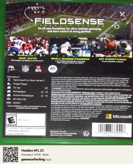 Madden NFL 23 Xbox Series X, NTSC box back
