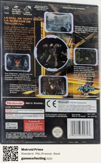 Metroid Prime Nintendo GameCube, France box back