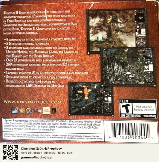 Disciples II: Dark Prophecy Computer, NTSC box back