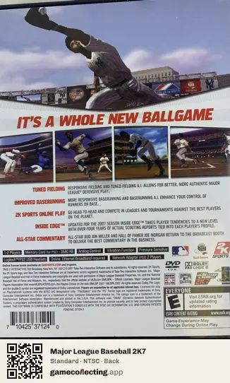 Major League Baseball 2K7 PlayStation 2, NTSC box back