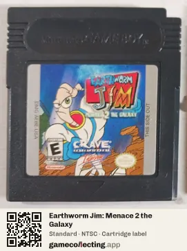Earthworm Jim: Menace 2 the Galaxy Game Boy Color, NTSC cartridge label
