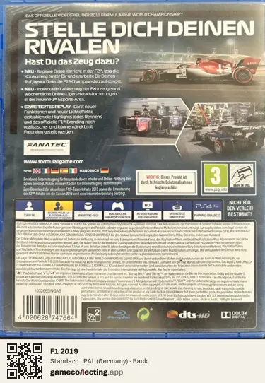 F1 2019 PlayStation 4, Germany box back