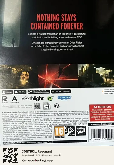 CONTROL: Resonant PlayStation 5, France box back