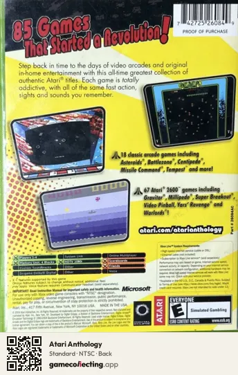 Atari Anthology Xbox, NTSC box back