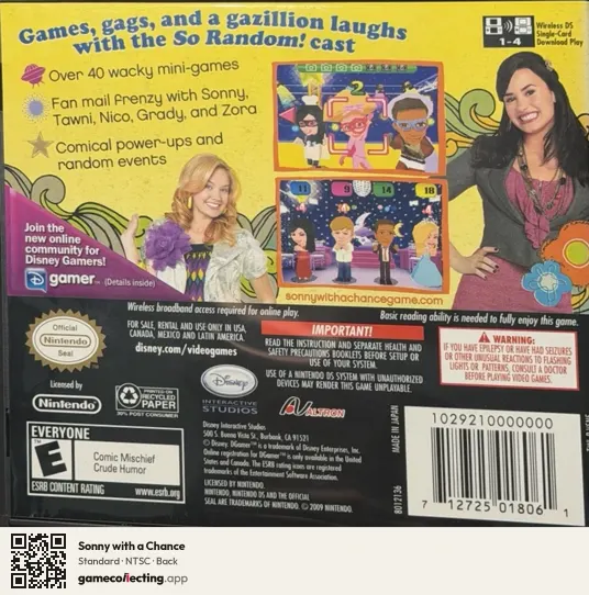 Sonny with a Chance Nintendo DS, NTSC box back