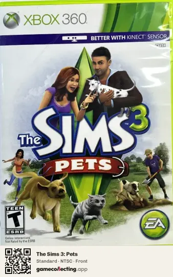 The Sims 3: Pets Xbox 360, NTSC box front