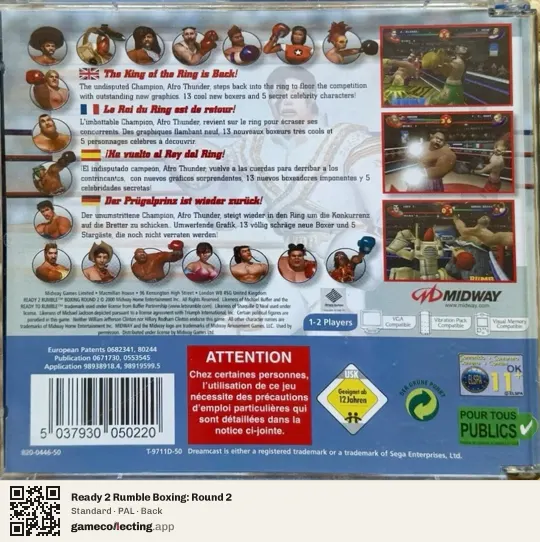 Ready 2 Rumble Boxing: Round 2 Sega Dreamcast, PAL box back