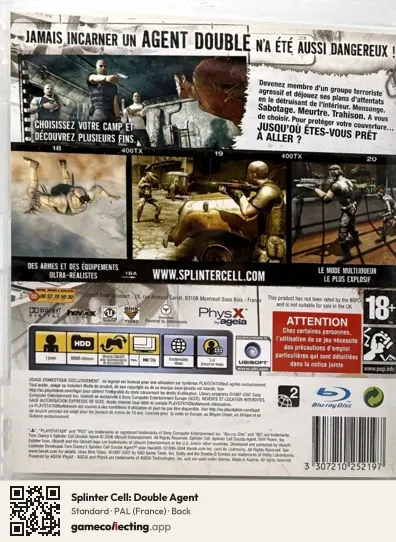 Splinter Cell: Double Agent PlayStation 3, France box back