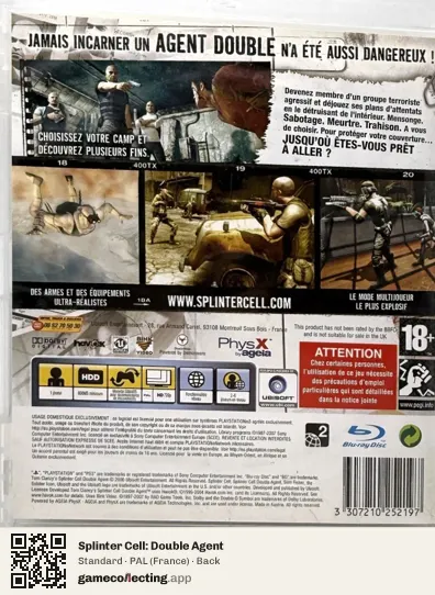 Splinter Cell: Double Agent PlayStation 3, France box back