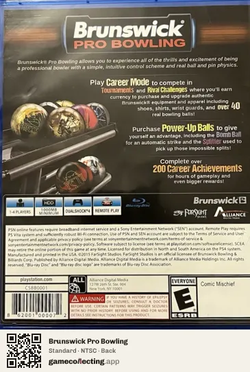 Brunswick Pro Bowling PlayStation 4, NTSC box back
