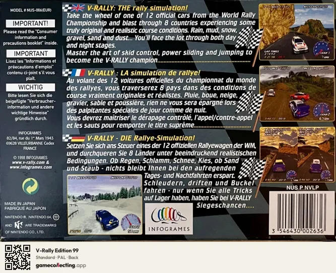 V-Rally Edition 99 Nintendo 64, PAL box back