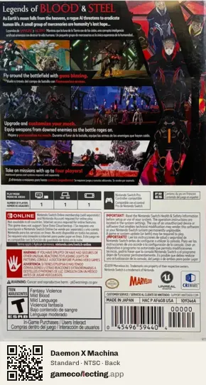 Daemon X Machina Nintendo Switch, NTSC box back