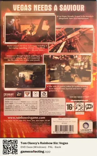 Tom Clancy's Rainbow Six: Vegas Computer, PAL box back
