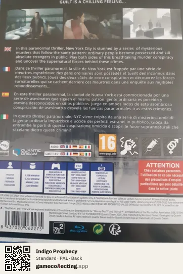 Indigo Prophecy PlayStation 4, PAL box back