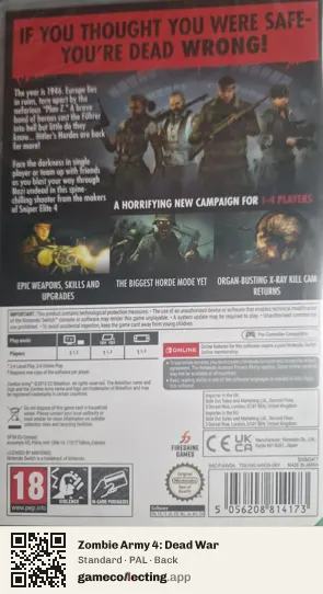 Zombie Army 4: Dead War Nintendo Switch, PAL box back