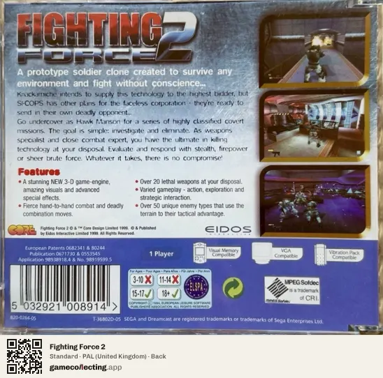 Fighting Force 2 Sega Dreamcast, United Kingdom box back