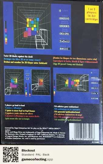 Blockout Sega Mega Drive / Genesis, PAL box back