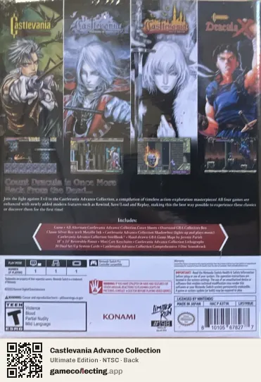 Castlevania Advance Collection Nintendo Switch, NTSC box back