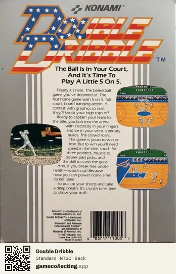 Double Dribble Nintendo Entertainment System, NTSC box back