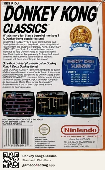 Donkey Kong Classics Nintendo Entertainment System, PAL box back